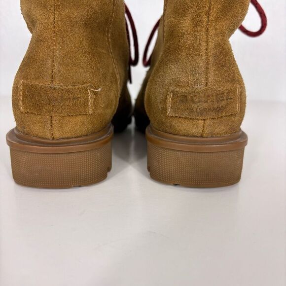 Sorel Tan Suede Sherpa Tongue Red Lace Up Mid Calf Combat Boots Women's Size 8 - Picture 8 of 11